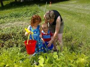 Picking Beans: Maggie, Logan, Nana